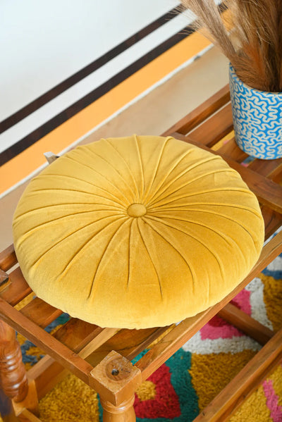 Luxury Mustard Cotton Velvet Round Chair Seat Pad
