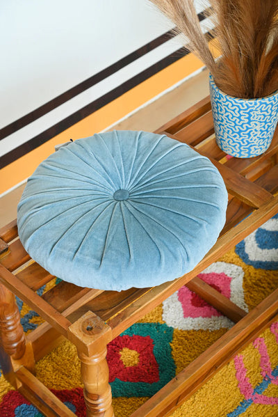 Luxury Blue Cotton Velvet Round Chair Seat Pad